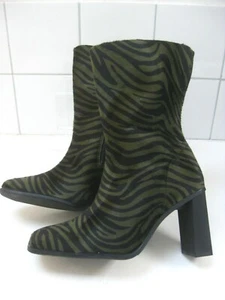 FAUX FUR DISCO BOOTS 5.5 green stripe 70s sexy high heels animal print - Picture 1 of 12