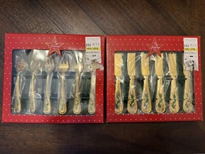 2 Macy's All The Trimmings Set of 6 Butter Knives And Cocktail Forks C - Picture 1 of 7