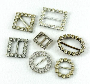 Belt Buckles Lot of 7 White Rhinestone Various Eras All stones intact Vintage - Picture 1 of 19