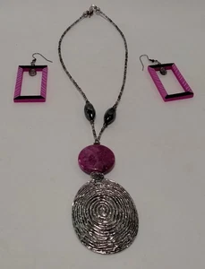 18" Perlen Stein Halskette mit Bilderrahmen Holz handbemalt Ohrringe Combo Set - Bild 1 von 11