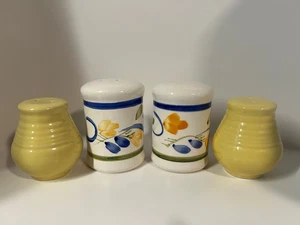 Vintage Stoneware Pottery Salt & Pepper Blue & Yellow Floral 2 Pairs - Picture 1 of 2