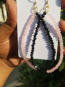 Quarzo rosa e onice pietra preziosa pendente argento sterling 925 orecchino... - Foto 1 di 7