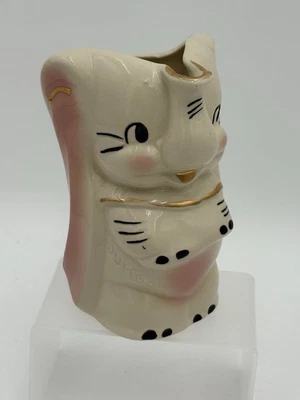 Vintage Walt Disney Dumbo Ceramic  Pink White Pitcher 22 Karat Gold Trim 1940s - Image 1 of 4
