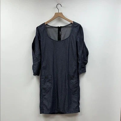 Vestido recto Diesel cambray oscuro 100 % algodón manga plisada Y2K azul marino mediano Foto 1 de 4