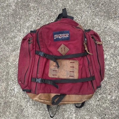 Mochila vintage Jansport Super Sack lona cuero borgoña 1992 Foto 1 de 4