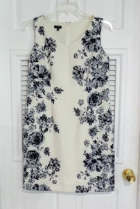 Talbots Ivory White Gray Black Panel Floral Print V Neck Sheath Dress Size 14P - Picture 1 of 7