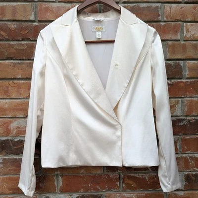 TALBOTS Pure Silk Wrap L/S Blazer Glossy Ivory Women Sz 10 Quiet Luxury Holiday - Image 1 of 4