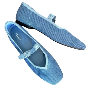 Vivaia Damen Mary Jane Größe EU40/US9 Square Toe Schuhe Flats Blau - Bild 1 von 11