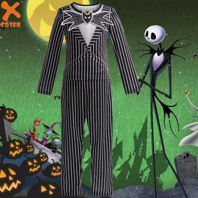 Xcoser Niños Disfraz de Halloween Jack Skellington Juegos con disfraces Fiesta Trajes Vestido Elegante Foto 1 de 4