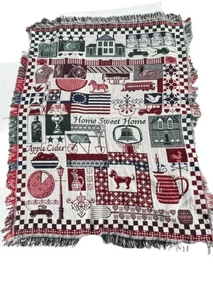 Crown Craft Inc Woven Cotton Throw Blanket “Home Sweet Home” Americana - Image 1 of 4