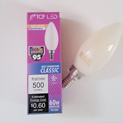 TCP 5W 2700K Dimmable Filament Frosted LED Bulb Candelabra Base E12 60W Equal - Image 1 of 4
