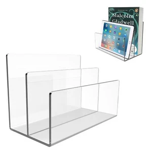 2PCS Clear Acrylic File Holder 3-Section Desktop Organizer Mail & Letter Sorter - Picture 1 of 7