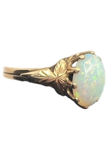 Victorian antique 1800’s 14k rosey old gold leaf design oval opal ring size 5 - Picture 1 of 16