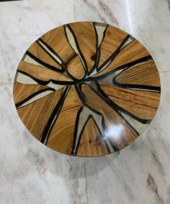 Clear Round Epoxy Resin Center Sofa Coffee Table Top Handmade Furniture Decor - Image 1 of 4