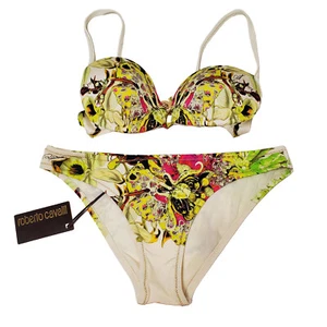 ROBERTO CAVALLI COSTUME DA BAGNO BIKINI PUSH UP BEACHWEAR FIRMA STAMPA LOGO tg XS - Foto 1 di 12