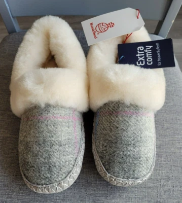 Bedroom Athletics Womens Diana-Harris Tweed Moccasin-Grey/Pink Check-S (UK 3/4) - Image 1 of 4