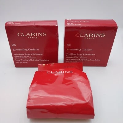LOT OF 2 Clarins Everlasting Cushion Foundation Refill 103 IVORY SPF 50 Sealed  - Image 1 of 4
