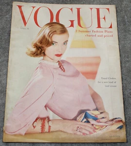 1955 APRIL 15 VOGUE MAGAZINE HORST COVER CARTIER NECKLACE SUMMER STAN KENTON - Picture 1 of 7