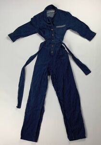 SCARTI LAB Women's Blue Denim Belted Work Striped Jumpsuit Size S