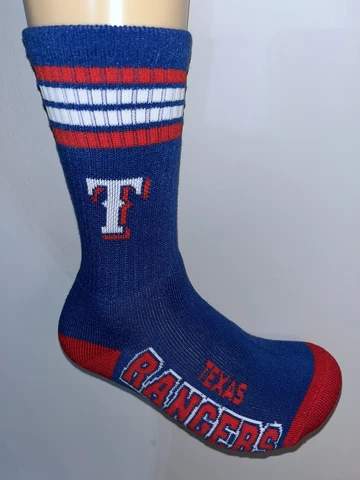 TEXAS RANGERS MLB BASEBALL LOGO BLUE 4 STRIPE CREW LENGTH SOCKS MENS MEDIUM Q Cover