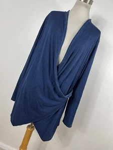 J Jill M Medium Shirt Top Blue Indigo Wrap V Neck Long Sleeve Stretch Woman W2 - Picture 1 of 5