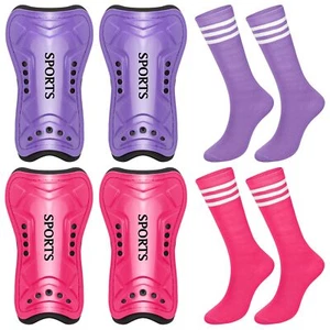 Kids Shin Guards & Soccer Socks Set for Ages 3-15 Purple & Rose Red - Picture 1 of 7