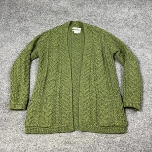 Aran Crafts Cardigan Womens Small 100% Merino Wool Sweater Green Made in Ireland - Picture 1 of 9