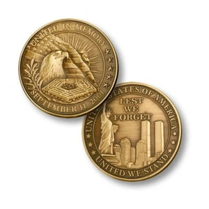 LEST WE FORGET UNITED WE STAND 9-11 WTC PENTAGON 2" CHALLENGE COIN - Picture 1 of 1