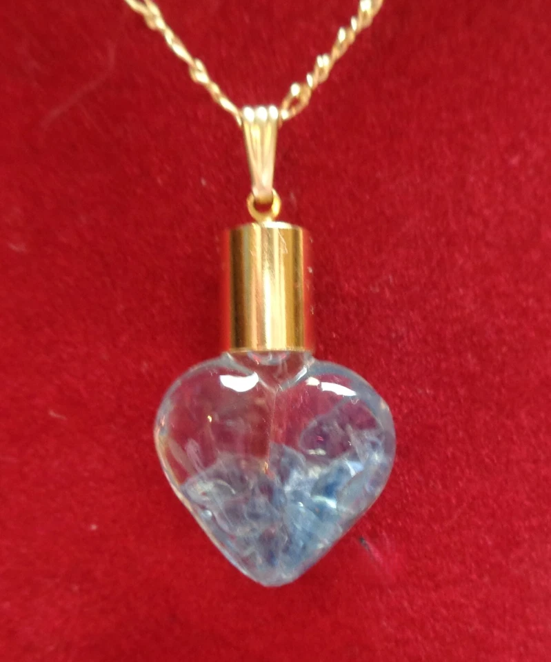 ZAFIROS FLOTANTES EN CRISTAL SOPLADO A MANO COLGANTE CORAZÓN/TONO DORADO CADENA Y FIANZA 18" Foto 1 de 1