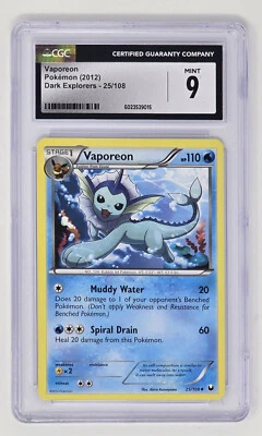 Vaporeon (25/108) CGC 9 (2012) Uncommon Pokemon Dark Explorers Set - Image 1 of 2