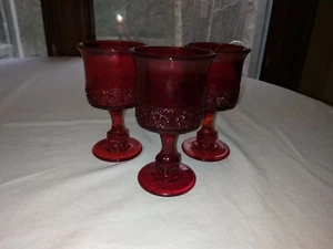 Set of 3 L. G. Wright Glass Ruby Daisy & Cube 4 1/2” Wine Glasses - Picture 1 of 4