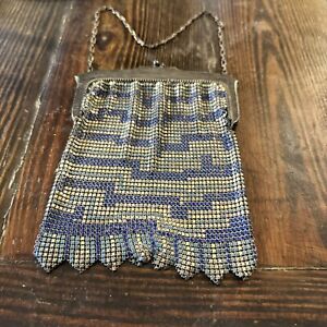 Antique Whiting and Davis retro flapper mesh purse Blue And Silver