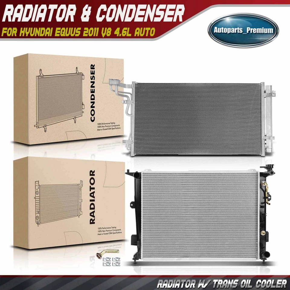 2x Kit de Refrigeração Radiador e Condensador AC para Hyundai Equus 2011 V8 4.6L Automático - Imagem 1 de 4