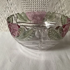 Lead Crystal Bowl Dish Anna Hutte Bleikristall Germany Pink Roses Hand Cut 6.5" - Picture 1 of 8