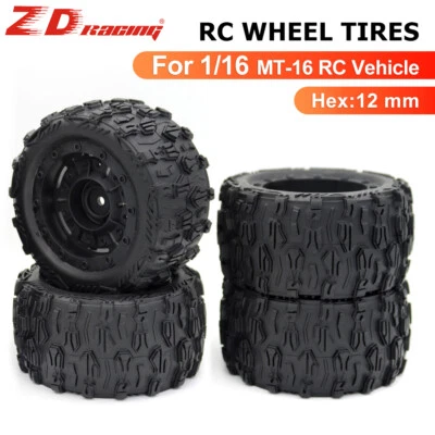4x ZD Racing Rubber Tires 12mm Hex Sponge Nylon Wheel Rim Tires For 1/16 RC Car - Image 1 of 4