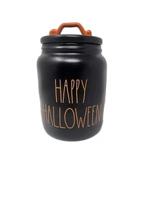 Rae Dunn Happy Halloween Black Canister With Orange Handle LL New - Picture 1 of 7