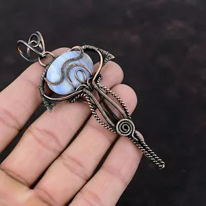 Copper Blue Lace Agate Stone Anniversary Wire Wrapped Daughter Pendant Jewelry - Picture 1 of 6