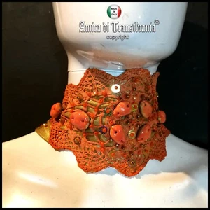 gioielli bigiotteria collana da donna collarino choker macrame ricamato a mano - Picture 1 of 24