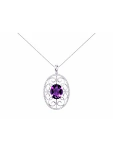 RYLOS Designer Halo Necklace: Gemstone & Diamond Pendant, Sterling Silver - Picture 1 of 27