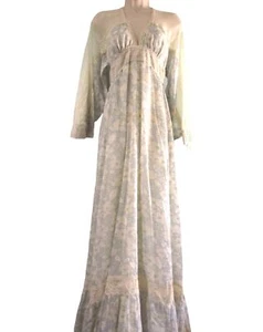 Gunne Sax by Jessica Blue Floral Lace Fancy Sleeve Long Dress Vintage Sz7 EUC - Picture 1 of 24