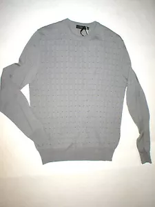 New Mens M NWT Calvin Klein Collection Merino Wool Sweater Gray Italy Squares - Picture 1 of 7