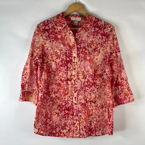 Camisa Top Coldwater Creek Mujer Abotonada Talla XL Rosa Abstracto Algodón Sin Plancha - Imagen 1 de 10