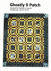 Qulit PATTERN Ghostly 9 Patch, 59.5" x 70" Halloween Theme but Adaptable for Any - Picture 1 of 2
