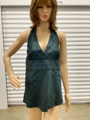 Halter de seda Vineyard Vines cami tartán a cuadros talla 12 Foto 1 de 4