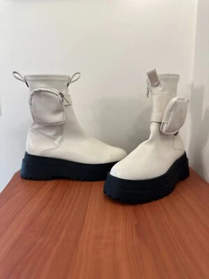 NWOT Public Desire Women’s White Platform Boots With Ankle Storage Pouches 8W - Image 1 of 4