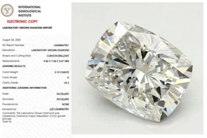 3.10 Cushion Lab Grown Diamond For Engagement Ring IGI Certified H VS2 - Picture 1 of 9