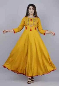Mujeres Viscosa Rayón Anarkali Kurta Diseñador Indio Top Túnica Kurti Conjunto Vestido - Imagen 1 de 4