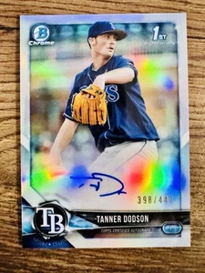 2018 Bowman Chrome Auto Tanner Dodson RC Refractor /447 Rays 1st Bowman - Picture 1 of 2