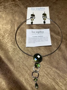 Lia Sophia Silver Tone Abalone Pearl Necklace Earrings Set - Picture 1 of 7