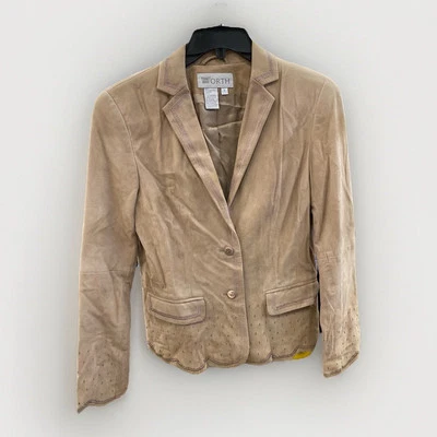 Chaqueta Blazer Worth Para Mujer Talla 6 Cuero Genuino Gamuza Beige Marrón Forrada Foto 1 de 4